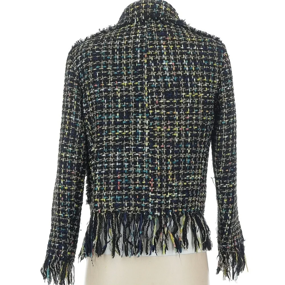 Zara Women Rainbow Tweed w Fringe Jacket Small - Picture 2 of 4